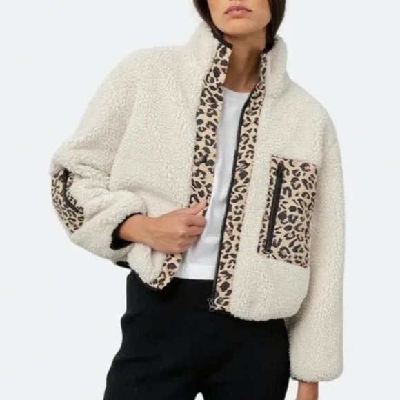 Rails Jackets & Blazers - Rails Dean Bomber Fuzzy Leopard-Print Trim Jacket Size Large